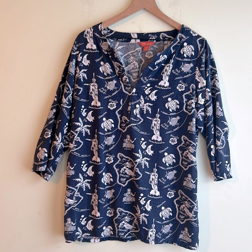 Tommy Bahama Relax 3/4 Sleeve Hawaiian Print Tunic Top Swimsuit Cover Up